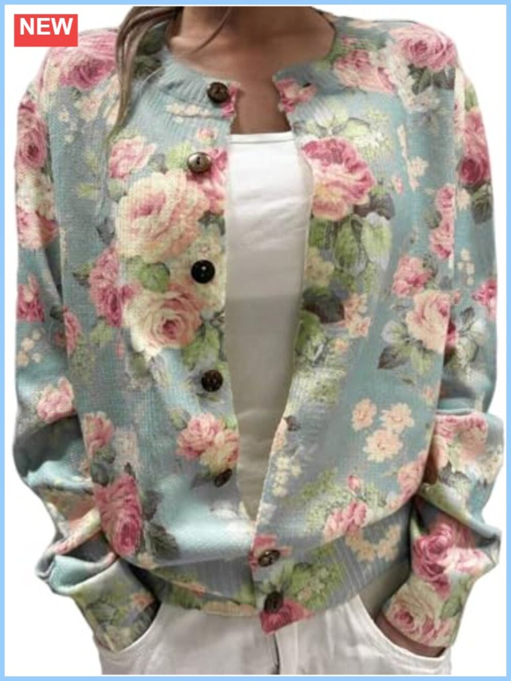 Women's Floral Print Button Down Cardigan Sweater Long Sleeve Lightweight